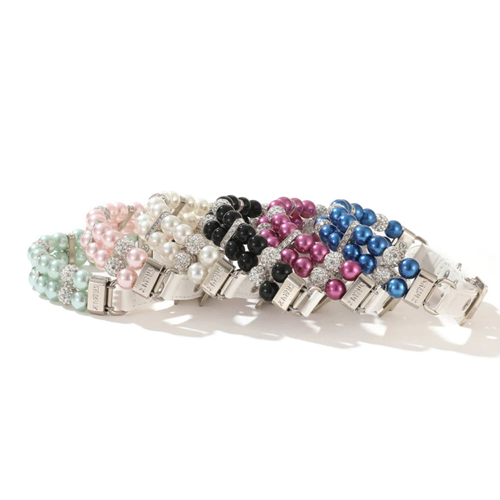 PearlGlow Artificial Pearl & Rhinestone Pet Collar – Elegant Party Necklace for Cats and Dogs
