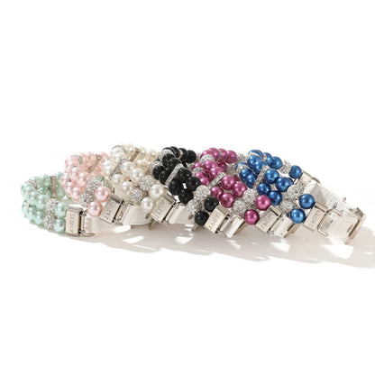 PearlGlow Artificial Pearl & Rhinestone Pet Collar – Elegant Party Necklace for Cats and Dogs
