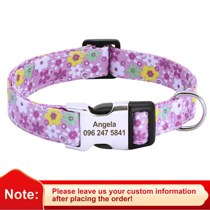 Blossom Charm: Personalized Floral Dog Collar with Engraved ID Tag