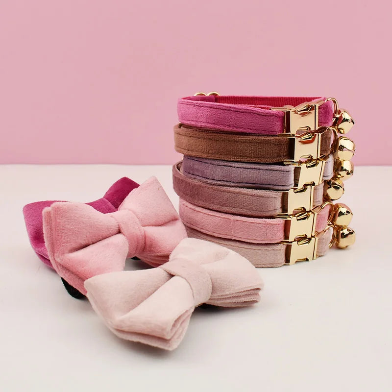 VelvetWhisker Personalized Cat Collar - Elegance with Bell and Bow Tie