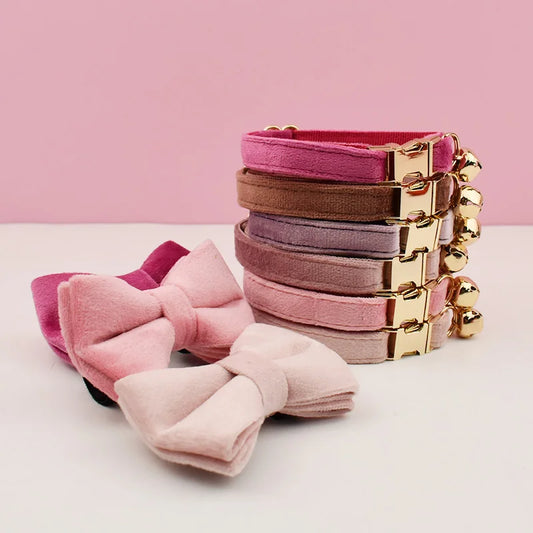 VelvetWhisker Personalized Cat Collar - Elegance with Bell and Bow Tie