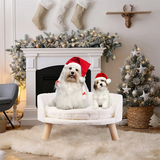 Luxury Plush Cat Bed with Wood Legs – Waterproof & Washable Comfort