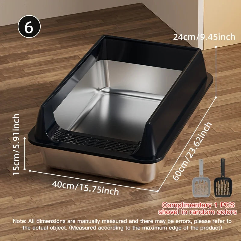 CleanSplash Stainless Steel Litter Box – Odor-Resistant, Leak-Proof & High-Sided Design