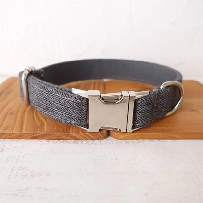 Personalized Plaid Dog Collar & Leash Set with Engraved ID Tag - Style Meets Safety