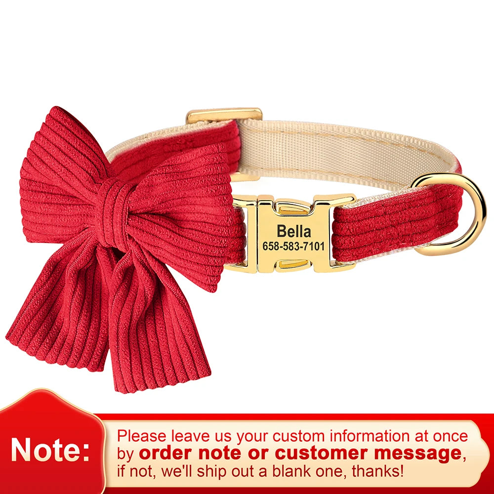 Bowtie Charm Custom Dog Collar - Personalized Elegance for Your Pet