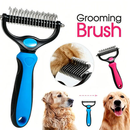 Dual-Action Pet Grooming Comb – Professional Stainless Steel Detangler & Undercoat Tool