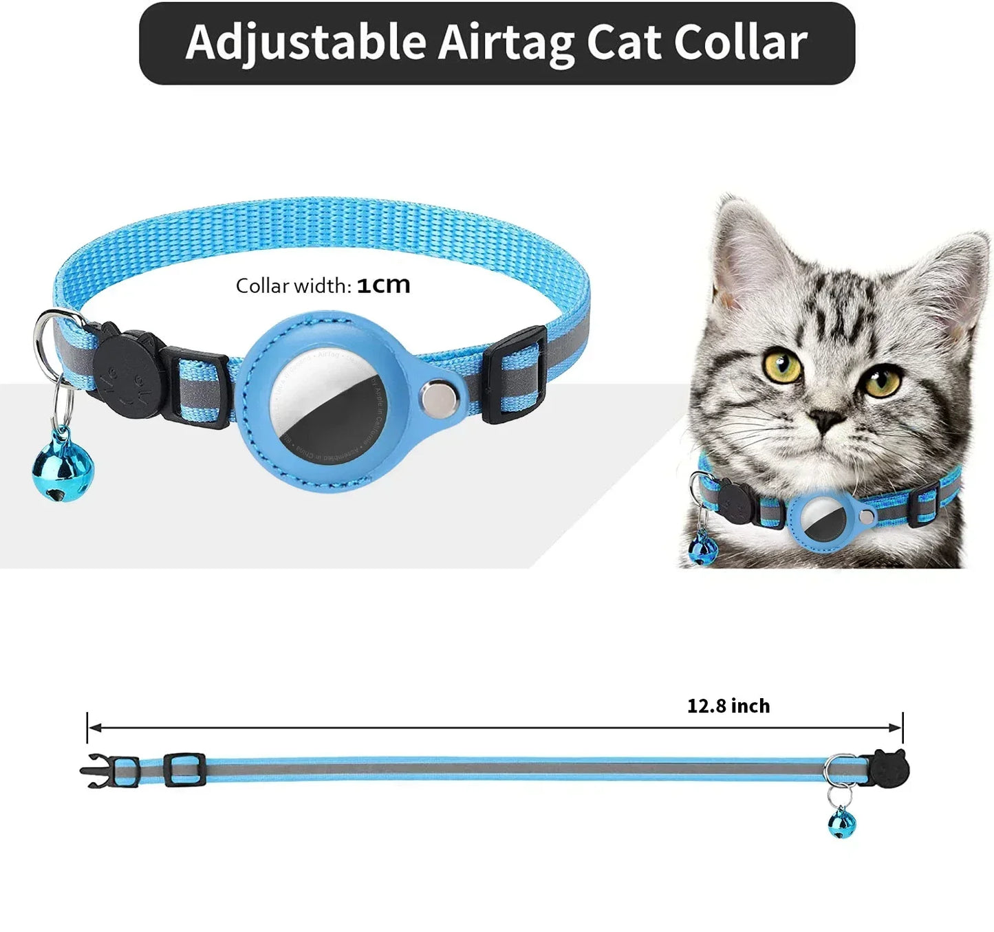 Reflective Anti-Lost Cat Collar with Airtag Protective Case & Bell