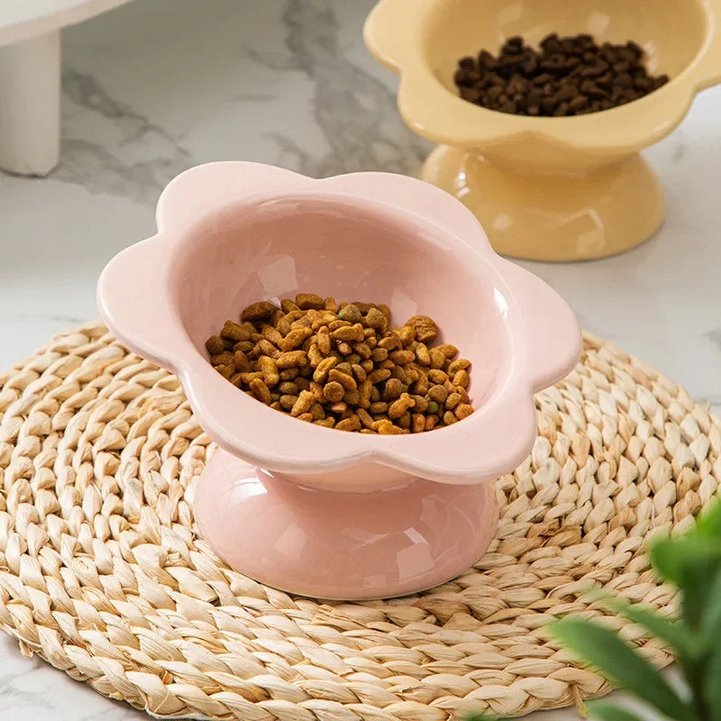 Flower Ceramic Elevated Pet Bowl – Ergonomic Raised Food & Water Dish