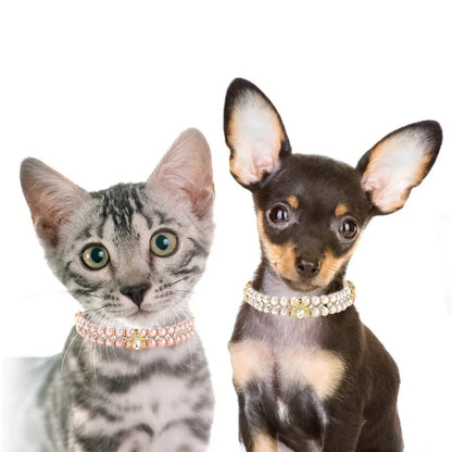 LuxePearl Sparkling Crystal & Pearl Collar – Glamorous Elegance for Small Dogs & Cats