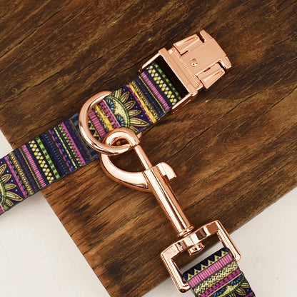 HeritagePaws Ethnic Dog Collar & Leash Set - Custom Engraved for All Breeds