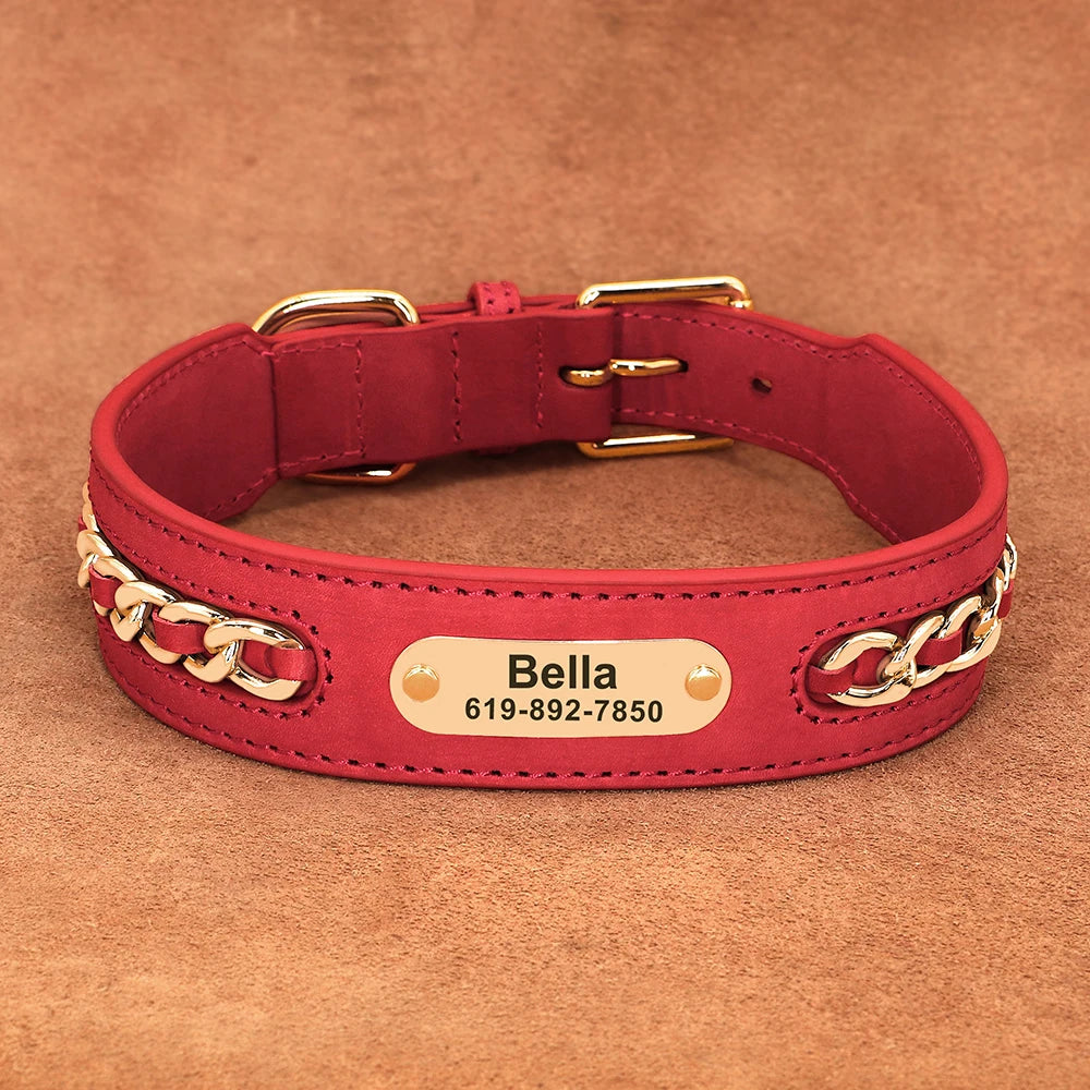 LuxeLeather Custom Dog Collar – Personalized ID Tag for All Breeds