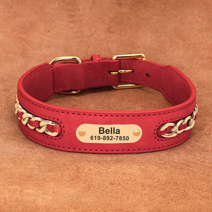 LuxeLeather Custom Dog Collar – Personalized ID Tag for All Breeds