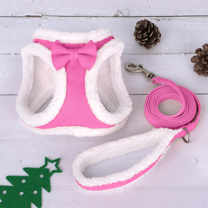 CozyBow Soft Cotton Vest Harness and Leash Set – Warm Winter Walking Set for Small & Medium Pets