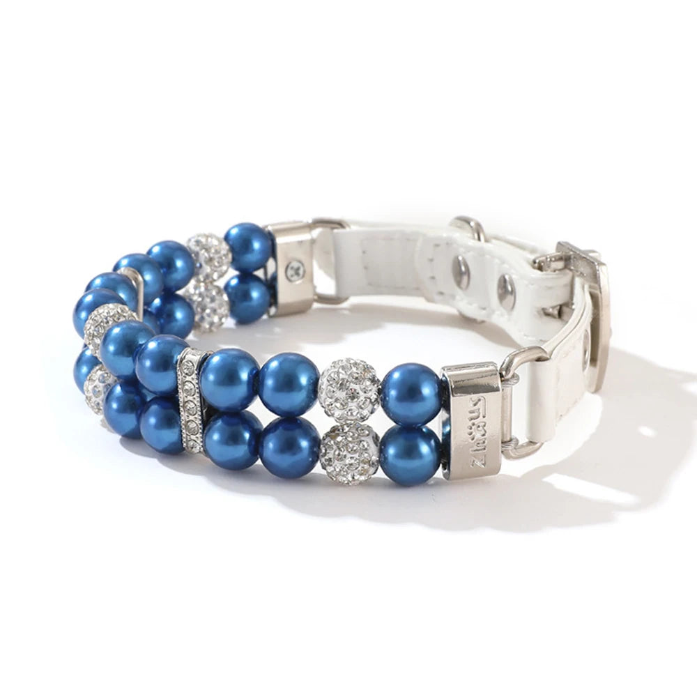 PearlGlow Artificial Pearl & Rhinestone Pet Collar – Elegant Party Necklace for Cats and Dogs