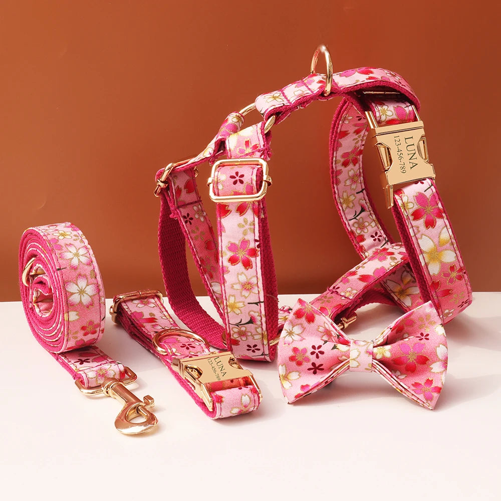 AuraGlow Personalized Dog Harness & Collar Set – Luxury Gold Foil Engraving