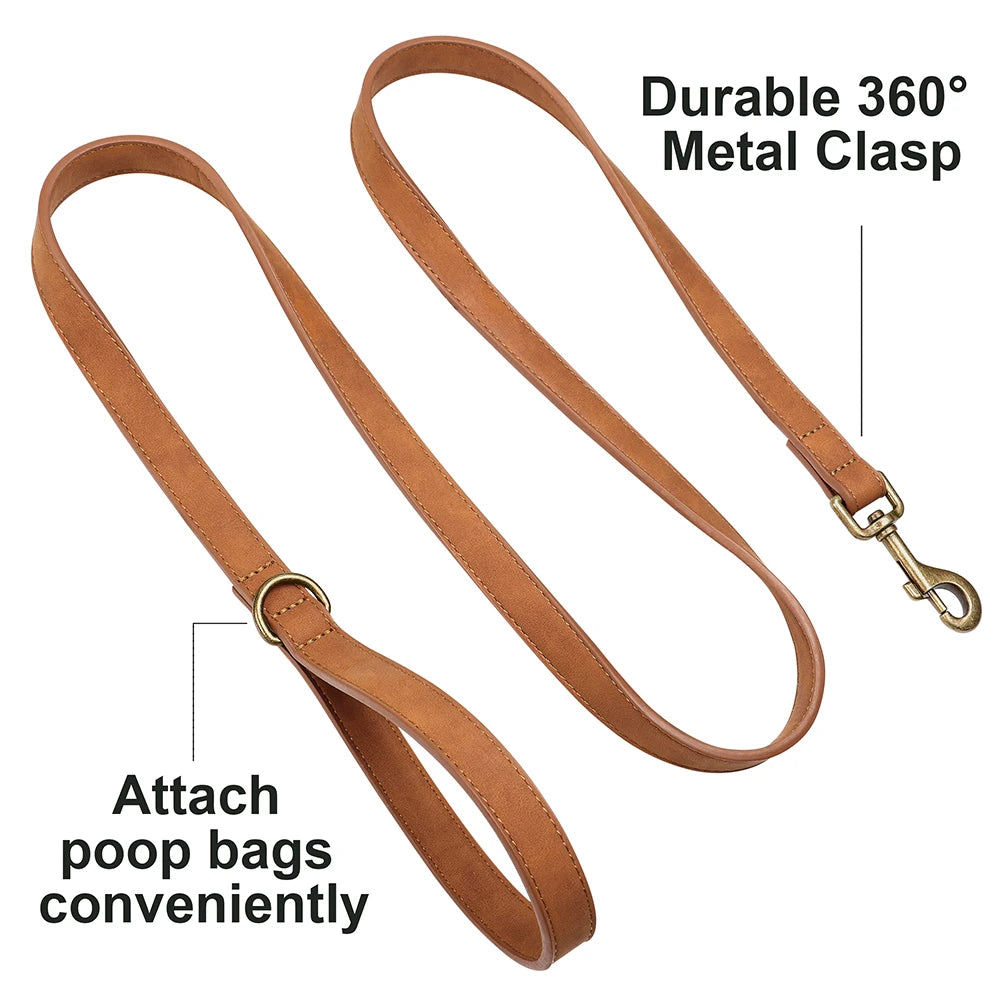 ComfortGrip Premium PU Leather Dog Leash – Heavy-Duty 5ft Walking Lead with 360° Rotatable Hook