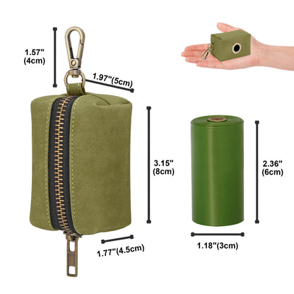 RetroChic Premium Leather Waste Bag Dispenser – Portable Zippered Poo Bag Holder with Leash Clip