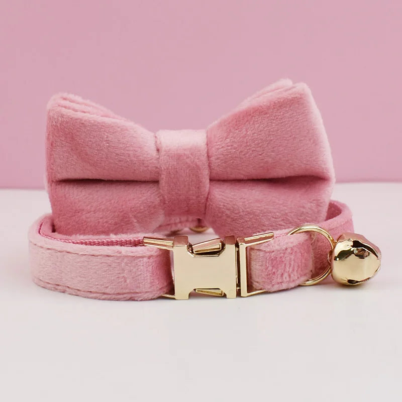 VelvetWhisker Personalized Cat Collar - Elegance with Bell and Bow Tie