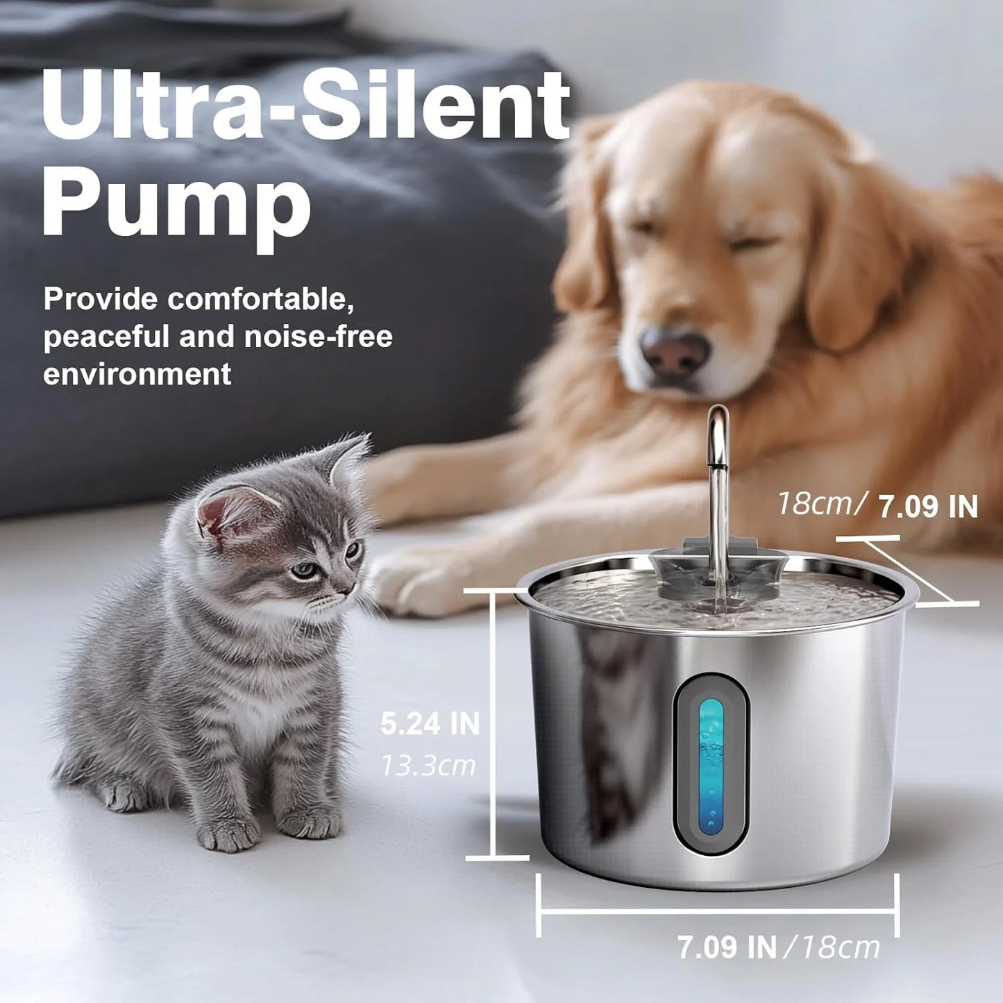 AquaPure Stainless Steel Pet Water Fountain - Ultra Quiet Hydration Station