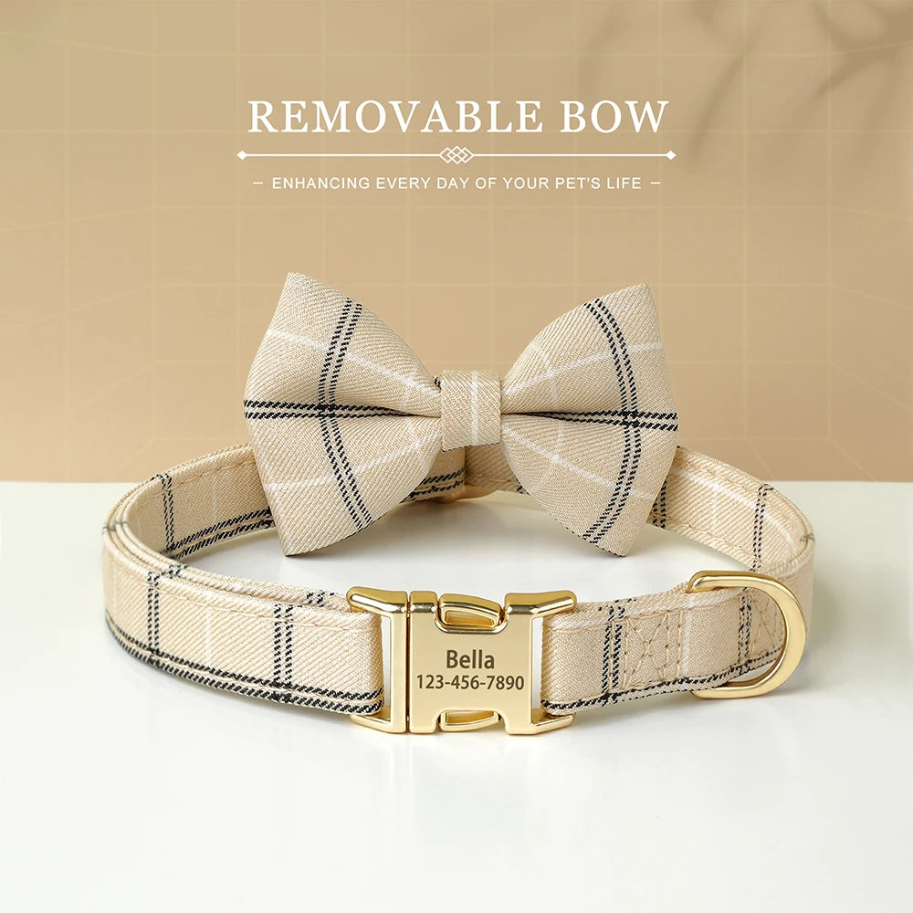 BowtieCharm Personalized Dog & Cat Collar – Custom Engraved Nameplate for Small and Toy Breeds