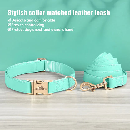 Personalized PU Leather Dog Collar & Leash Set - Durable Elegance for Every Pup