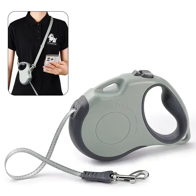 Truelove Tangle-Free Hands-Free Retractable Leash – 16ft Nylon Tape Walking System with One-Handed Brake & Bonus Shoulder Strap