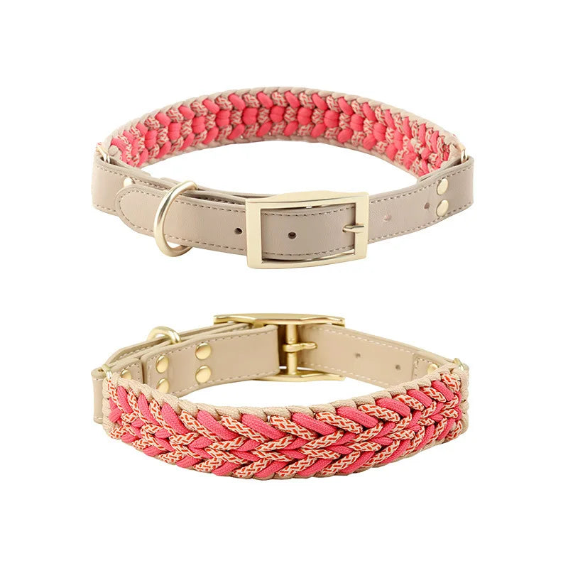 Luxury Hand-Woven Leash or Collar – Heavy-Duty Climbing Rope & Adjustable Leather Walkwear