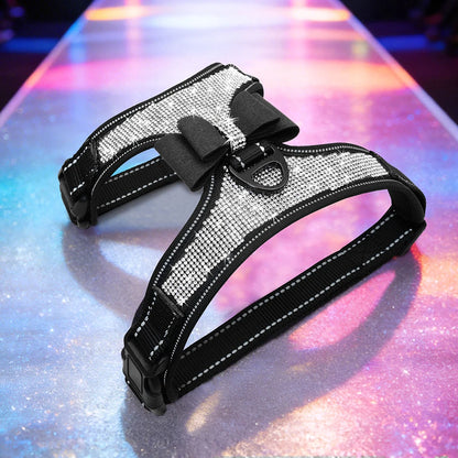 Rhinestone Reflective Dog Vest Harness – Elegant Bowknot Padded Comfort for Small and Medium Breeds