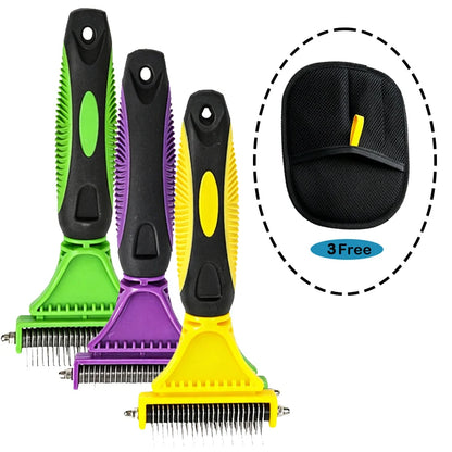 Dual-Action Pet Grooming Comb – Professional Stainless Steel Detangler & Undercoat Tool