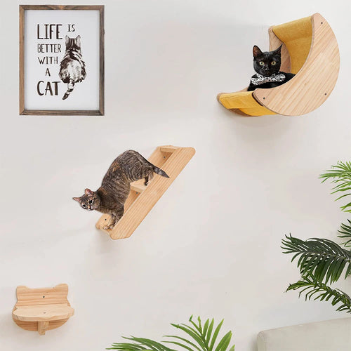 Cat Climbing Shelf Wall Hammock Shelves Moon Ladder Solid Wood Steps