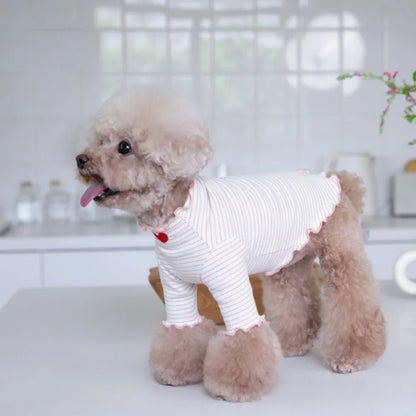 CozyStripe Embroidered Wool Pet T-Shirt – Sweet Autumn/Winter Elegance