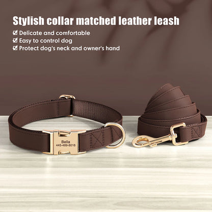 Personalized PU Leather Dog Collar & Leash Set - Durable Elegance for Every Pup
