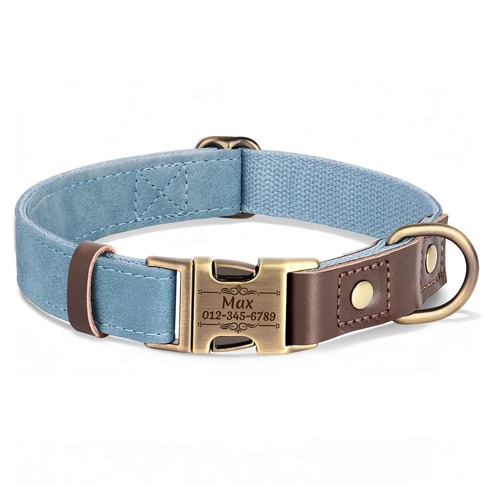RetroChic Custom Engraved Leather Dog Collar – Personalized Vintage Style for All Breeds