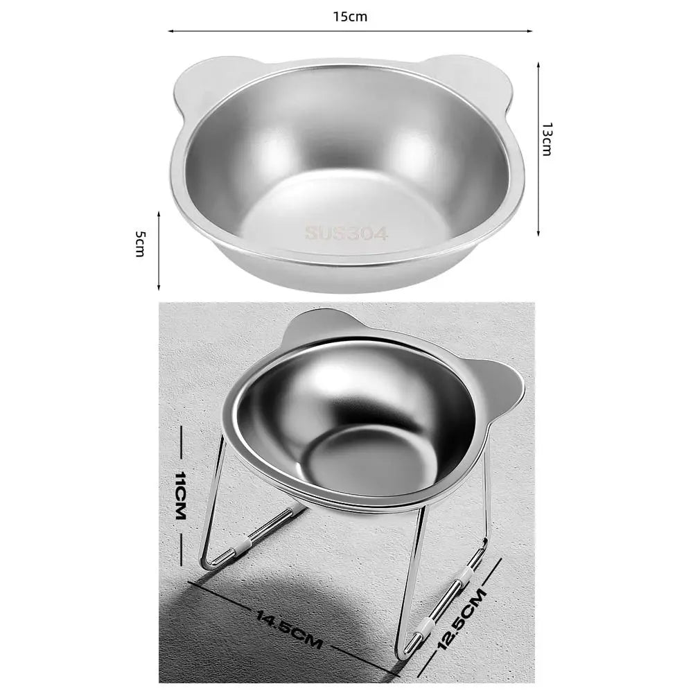 Elevated Stainless Steel Cat Bowl with Slanted Neck Guard