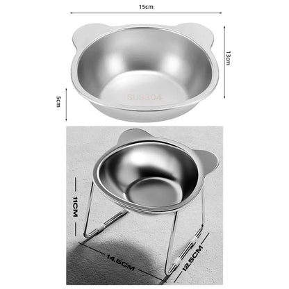 Elevated Stainless Steel Cat Bowl with Slanted Neck Guard