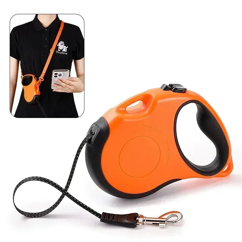 Truelove Tangle-Free Hands-Free Retractable Leash – 16ft Nylon Tape Walking System with One-Handed Brake & Bonus Shoulder Strap