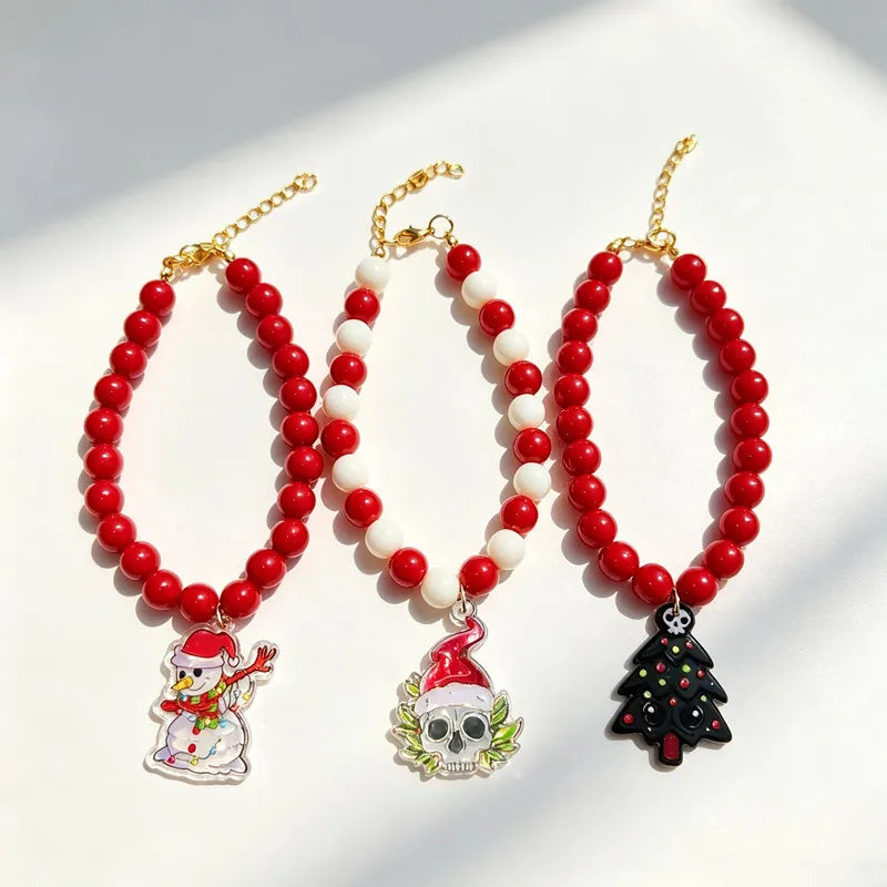 JollyJingle Xmas Beaded Pet Necklace – Festive Holiday Charm Collar