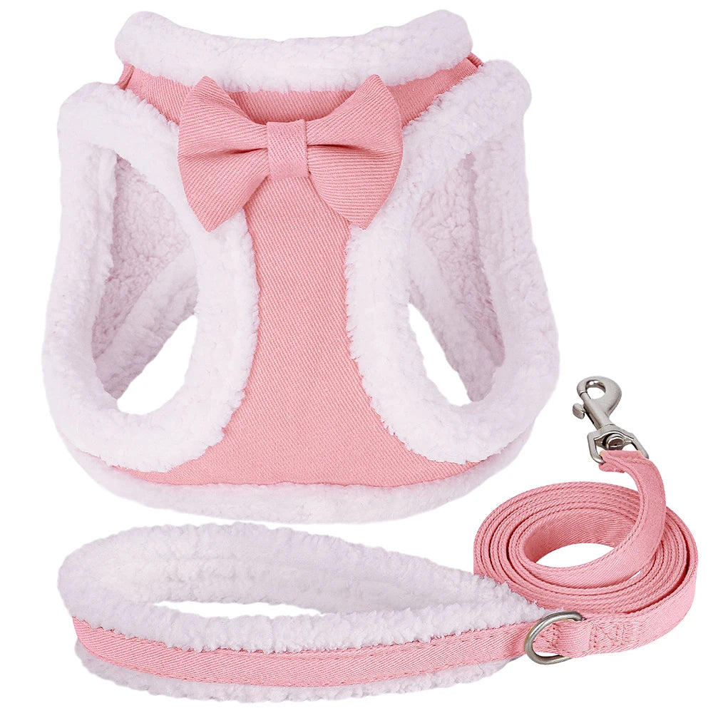 Snug & Stylish: Winter Warm Harness Leash Set for Small & Medium Pets