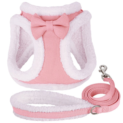 Snug & Stylish: Winter Warm Harness Leash Set for Small & Medium Pets