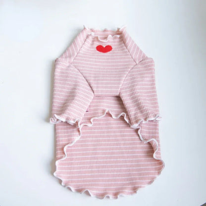 CozyStripe Embroidered Wool Pet T-Shirt – Sweet Autumn/Winter Elegance