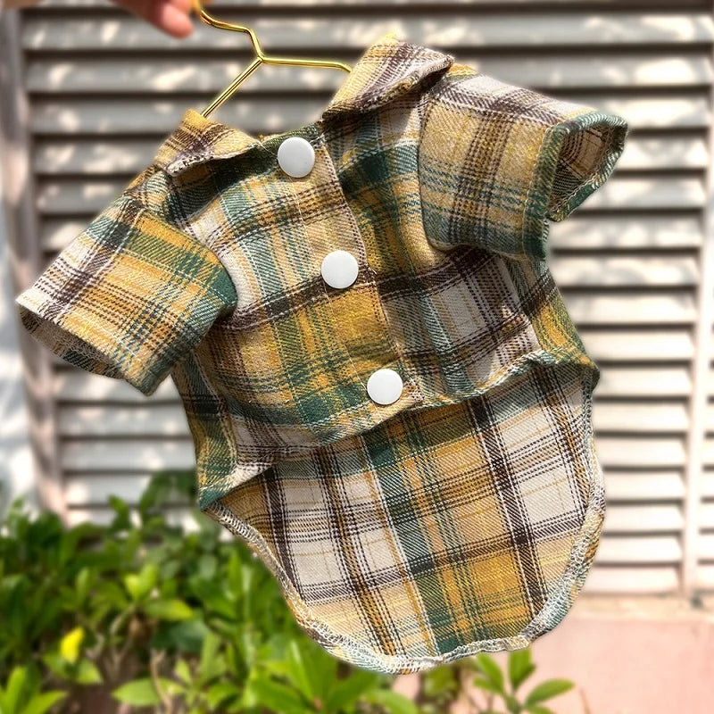 TimberPlaid Classical Breathable Pet Shirt – Lightweight Autumn Button-Up Coat for Cats and Small to Large Dogs