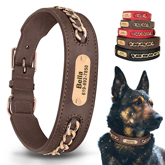 LuxeLeather Custom Dog Collar – Personalized ID Tag for All Breeds
