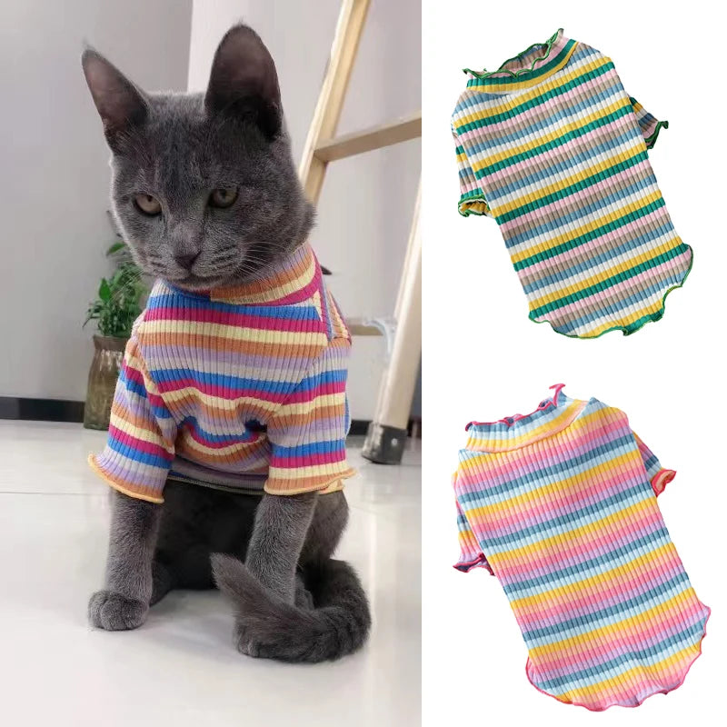 StripeSnug Cotton Pet Vest – Playful & Breathable Style for Cats & Puppies