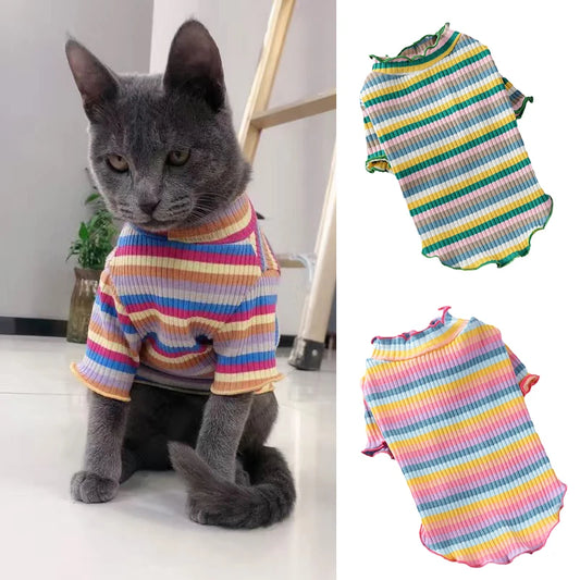 StripeSnug Cotton Pet Vest – Playful & Breathable Style for Cats & Puppies