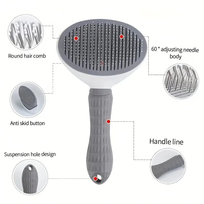 FurGlow Self-Cleaning Grooming Comb – Premium De-Shedding Slicker Brush for Cats and Dogs