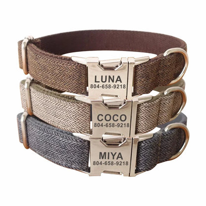 Personalized Plaid Dog Collar & Leash Set with Engraved ID Tag - Style Meets Safety