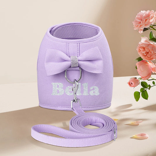 BowKnot Bliss: Personalized Mesh Harness & Leash Set for Stylish Pups - Barking Meows