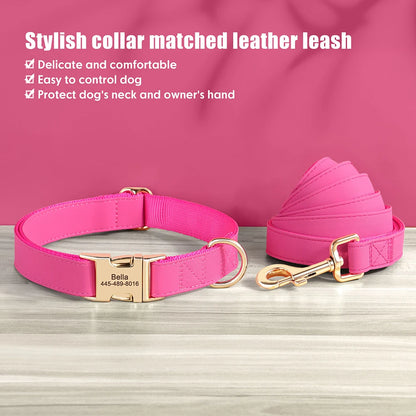 Personalized PU Leather Dog Collar & Leash Set - Durable Elegance for Every Pup