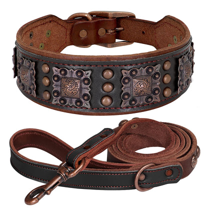 Regal Strength: Luxury Leather Collar & Leash Set for Big Dogs