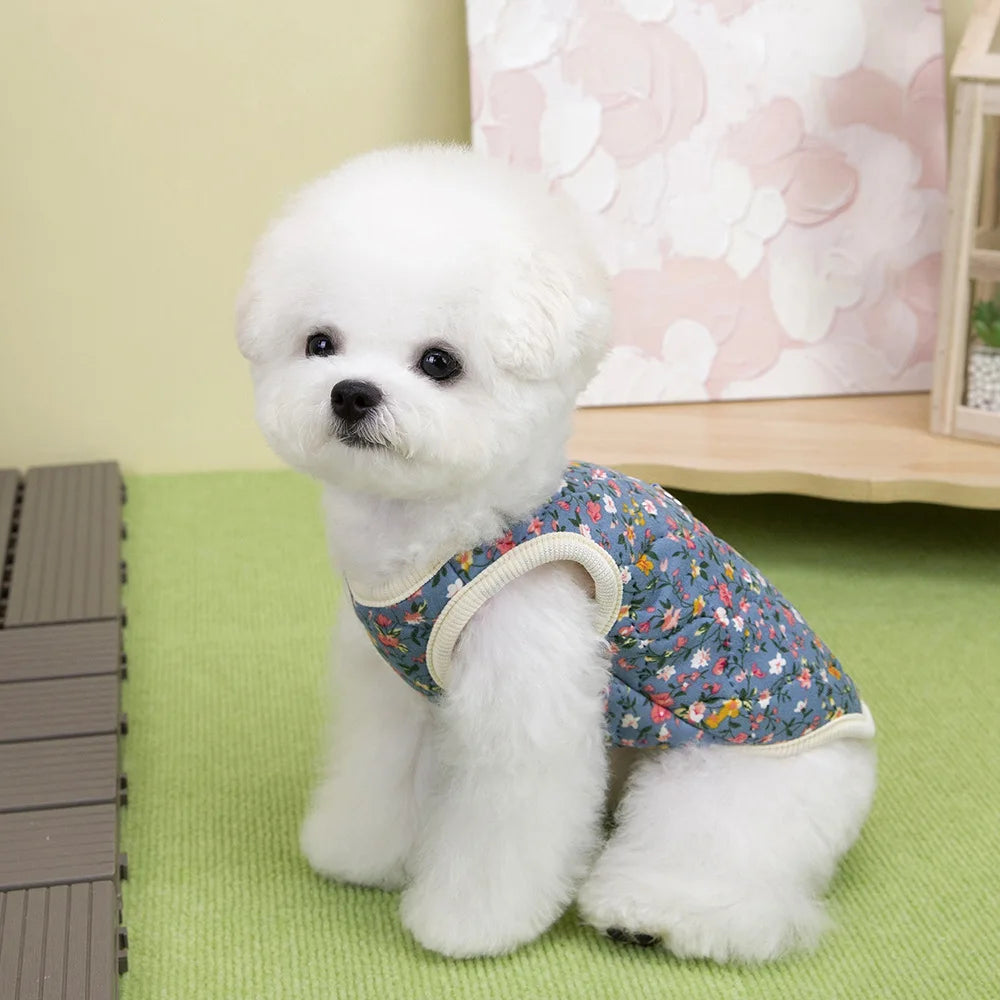 CozyBloom Floral Fleece Vest – Warm Winter Jacket for Small Dogs